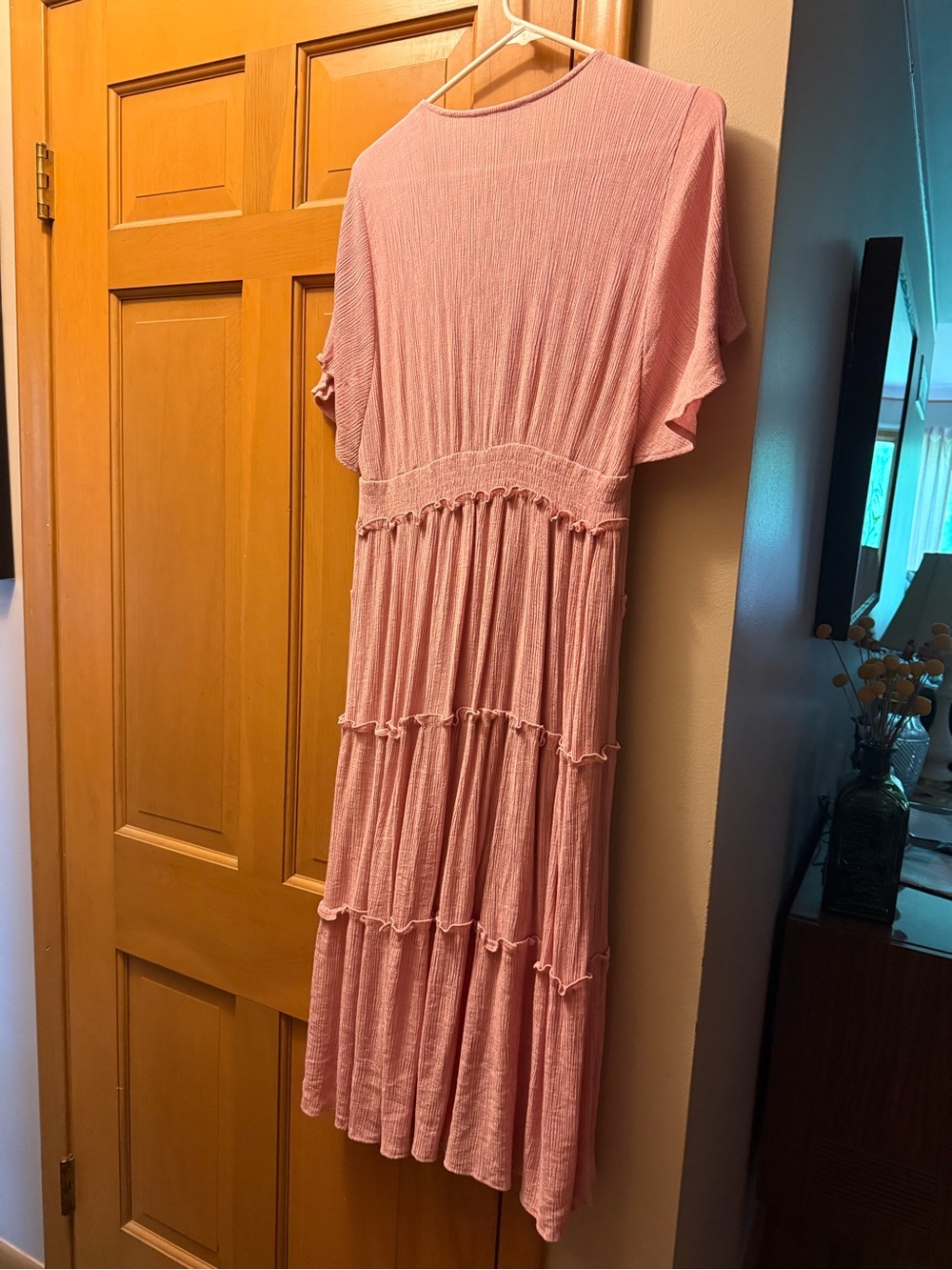Umgee Dusty Pink Tiered V-Neck Midi Dress - Picture 2 of 3